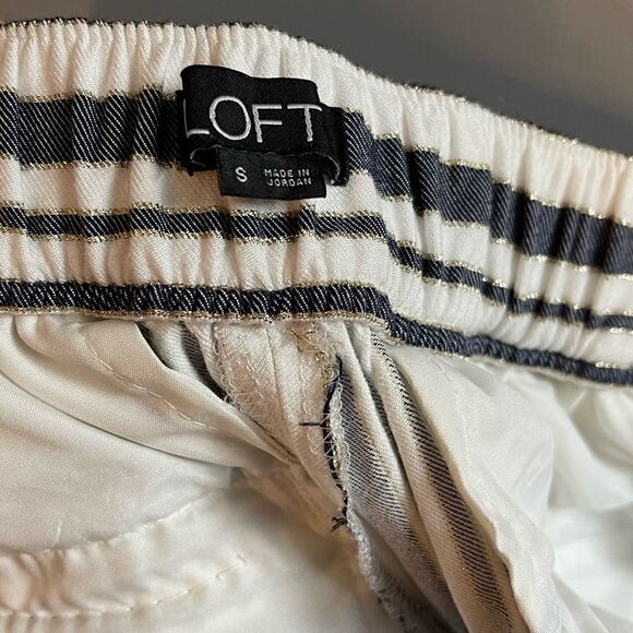 LOFT Striped Gold Metallic/Blue/Cream Pull On Pant | SZ S - Picture 7 of 12